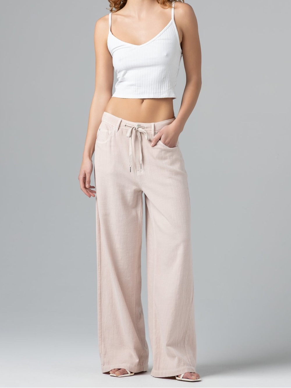 BLANKNYC Linen/Cotton Blend Wide Leg Drawstring Pants in Blush